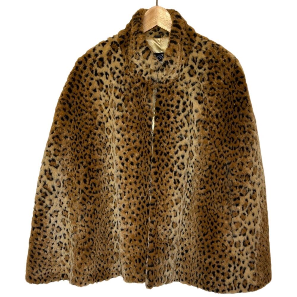 Cedrics Vintage Faux Leopard Fur Capelet w Arm Holes Retro Glam Mob Wife size M